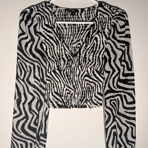 Dynamite Esther Smocked Blouse - Black and White Print